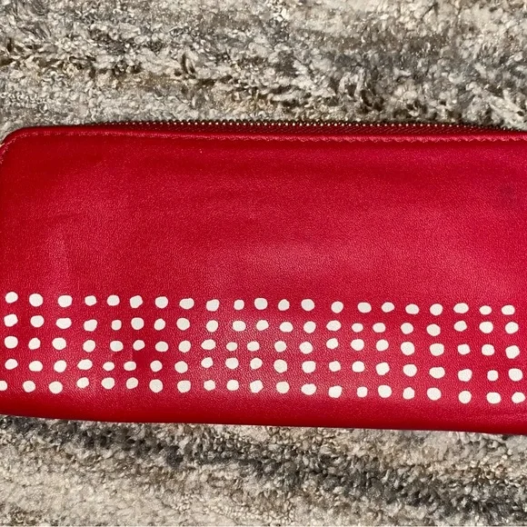Fossil Red Leather Clutch with White Stud Dot Pattern (12) - Picture 2 of 7